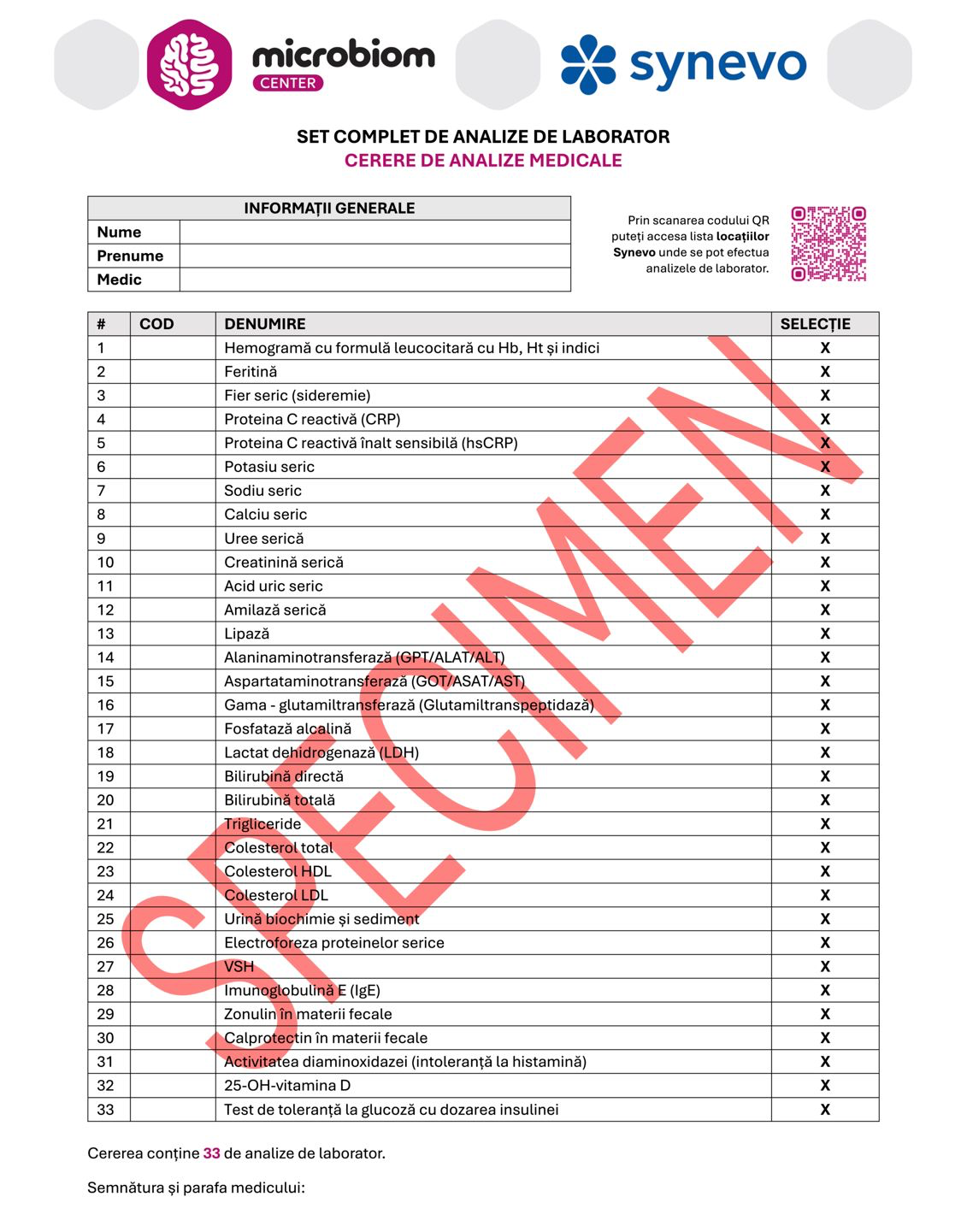 Cererea de analize medicale la Synevo
